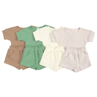 boys and girls suits waffle solid color childrens short sleeved shorts suits infant suits romper