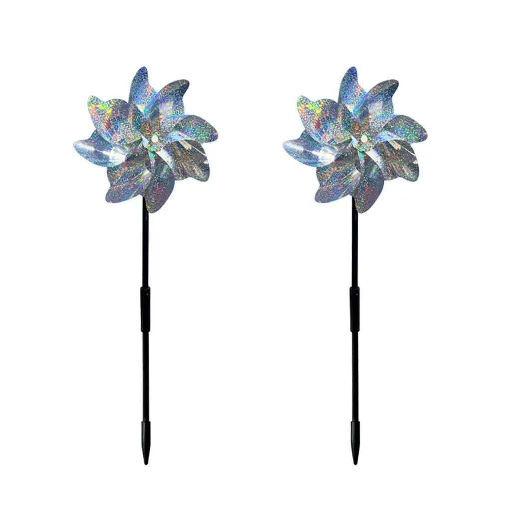 

8 Leaves Bird Repellent Laser Windmill Bird Repellent Windmill Sparkly Silver Pinwheels Deterrent For Garden Party Lawn Decor
