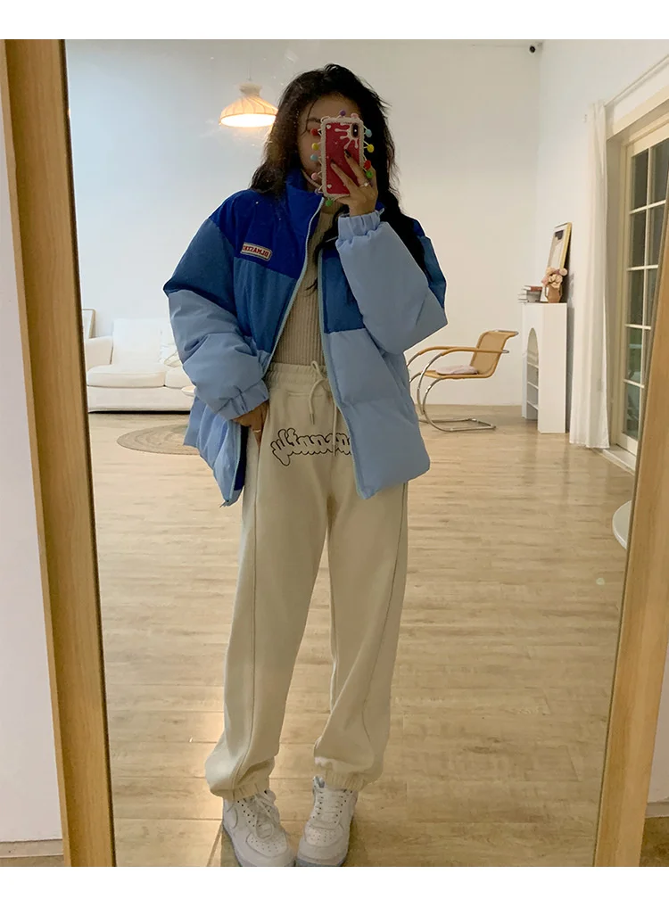Autumn and winter 2022 new gradual color stand collar cotton padded clothes for women sweet and small casual and warm