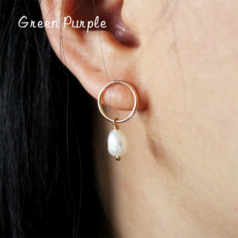 

Natural Freshwater Pearls Circle Earrings 14K Gold Filled Jewelry Minimalism Oorbellen Boho Pendientes Drop Earrings For Women