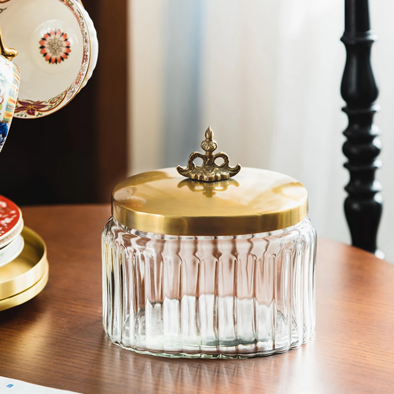 Винтажная латунная банка для хранения с крышкой домашняя овальная стеклянная