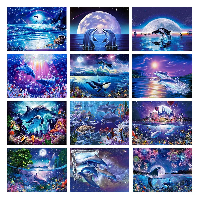 

Dolphin Diamond Painting Animal, 5D DIY Full Square/Round Handmade Diamond Embroidery Kit, Mosaic Art Cross Stitch, Home Decor