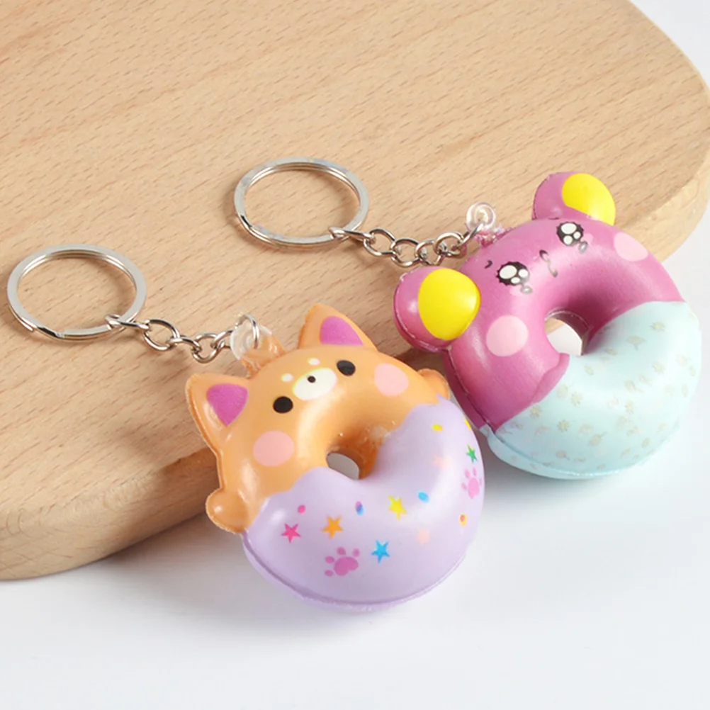 

6pcs Simulation Donut Keyring Cute Cartoon Soft Doughnut Keychain Mixed Style