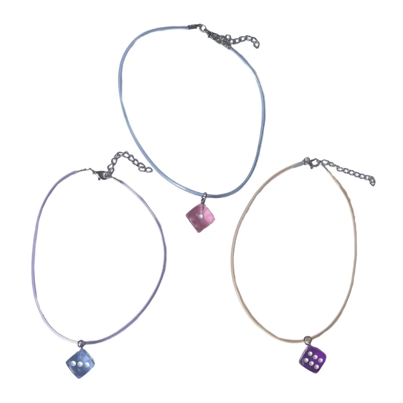 

E0BF Adjustable Dices Pendant Necklace Fashion Collar Necklace Choker Neck Chian