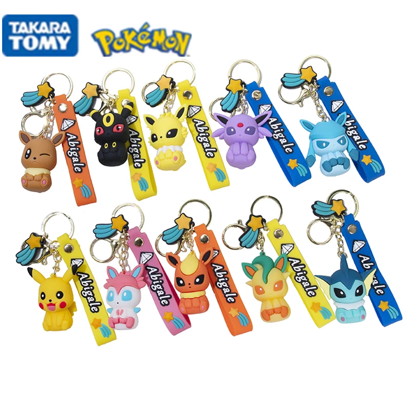 Pokemon Figure Keychain 10Pcs/Lot Anime Pikachu Eevee Vaporeon Jolteon Flareon Model Toy Cute Doll Christmas Girls Gift Hallowee