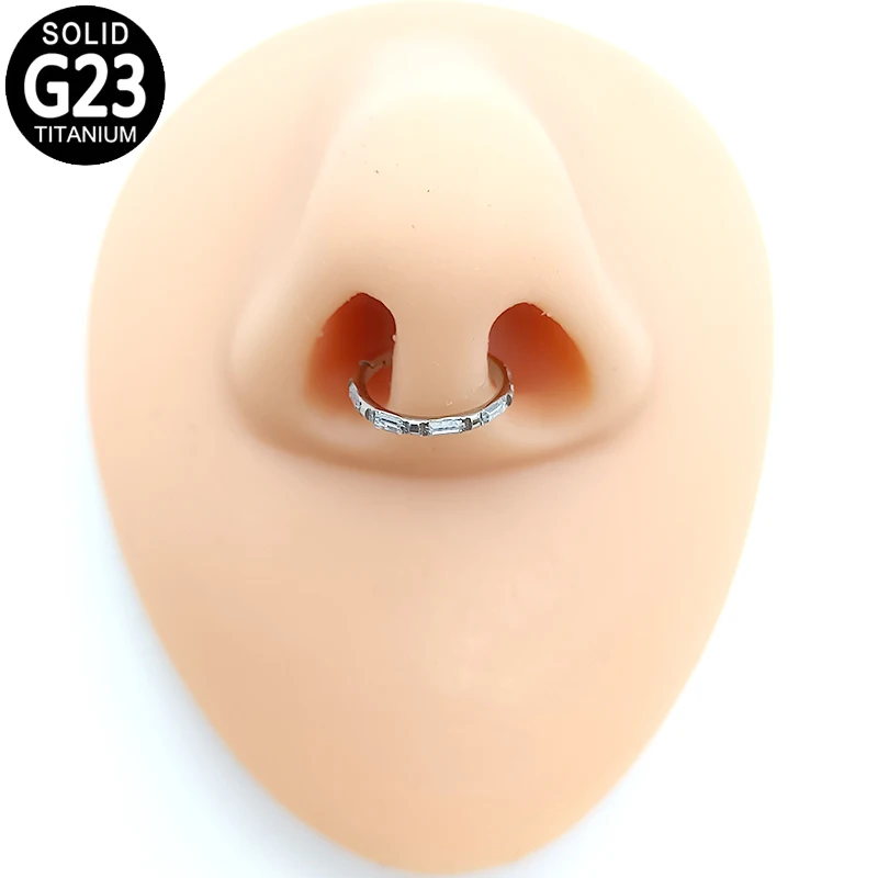 

G23 Titanium Ear Piercing Rectangular Zircon Hoop Septum Clicker Hinged Segment Lip Helix Cartilage Tragus Earrings Nose Ring