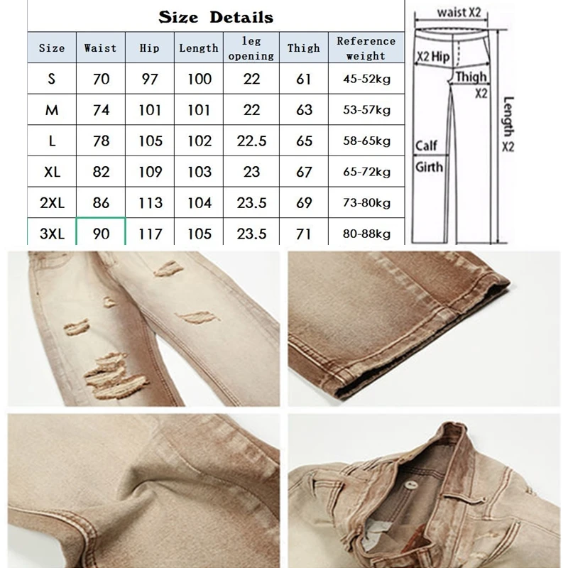 Gradient Ripped Jeans 2022 Straight High Waist All-match Distressed Women's Pants Streetwear Loose Wide Legs Men Fashion Jeans