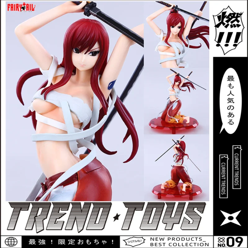 

18cm Anime Surrounding FAIRY TAIL Elusa Cross-dressing Swordsman Hakama Skirt Shukaletto Scarlet Figure