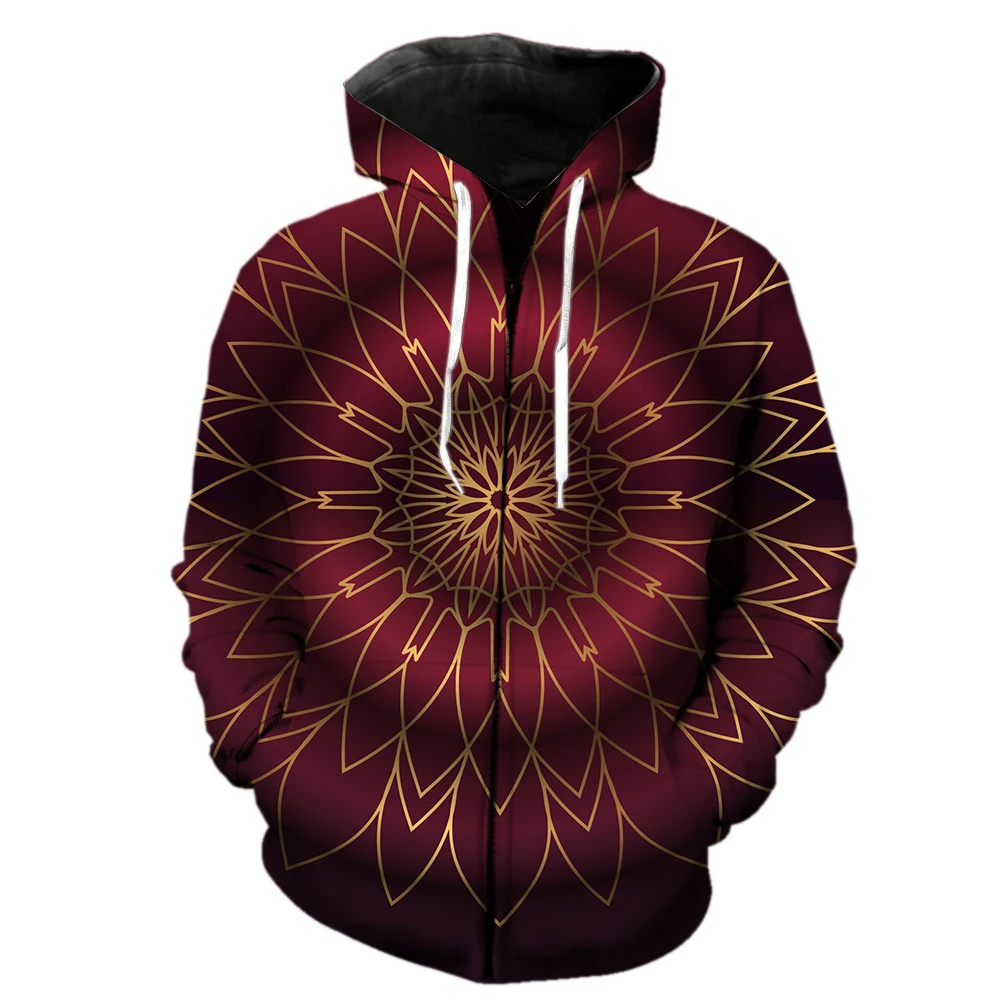 

Mandala Men's Zipper Hoodie Tops Long Sleeve Casual Streetwear Fashion Harajuku Unisex With Hood Jackets Oversized Hip Hop Funny