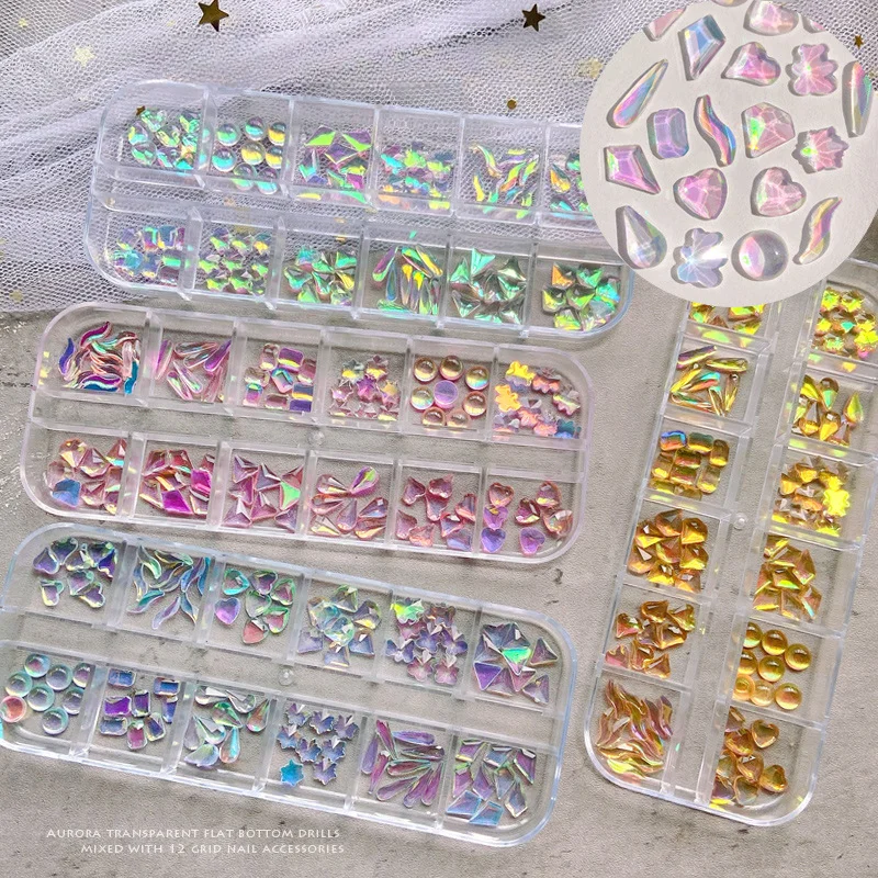 

12 Grids Clear Color Special-shaped Rhinestone Flat Bottom Crystal Mixed Shape 3D DIY Nail Art Manicure Decor