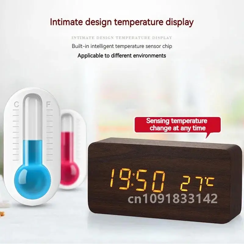 Деревянные квадратные светодиодные умные будильники для спален цифровые