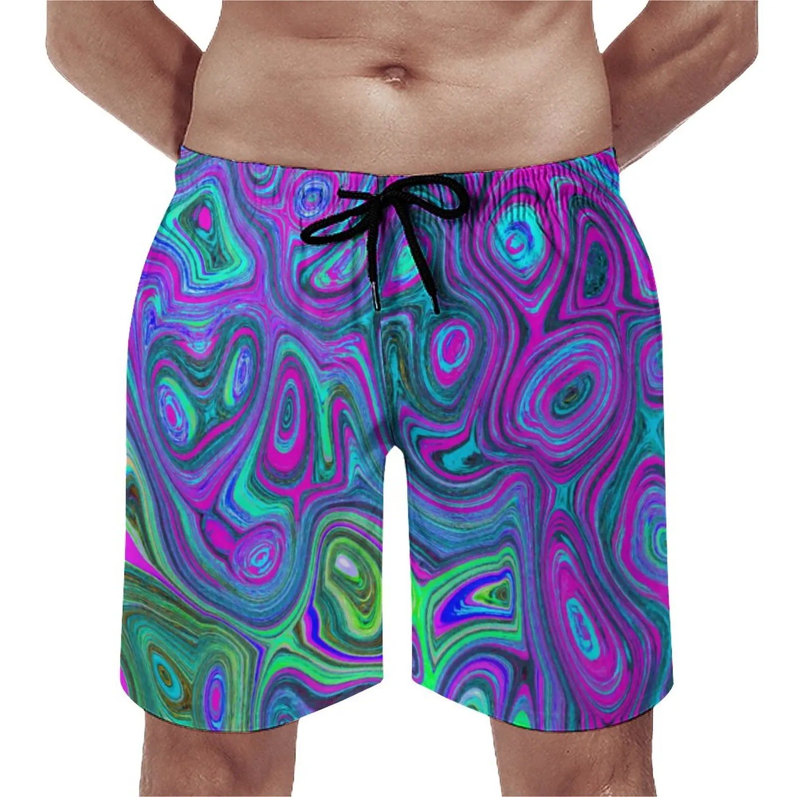 

Marbled Retro 70S Board Shorts Summer Abstract Art Print Casual Beach Short Pants Running Surf Quick Dry Printed Swimming Trunks