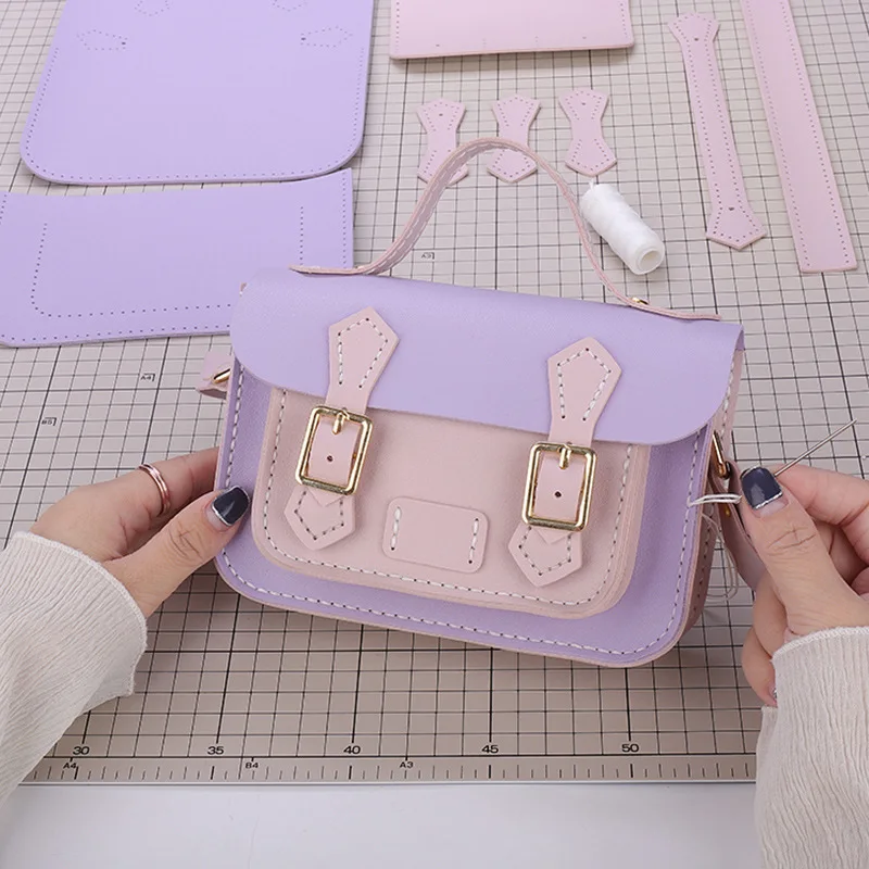 2022 DIY Handmade Bag Cambridge Style Hand Stitching With Sewing Tools Handel Shoulder Bag Accessories Pu Leather Adjustable