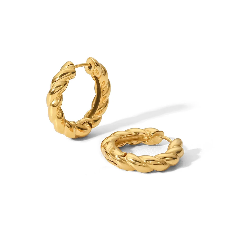 

Stainless Steel PVD 18K Gold Plated Tarnish Waterproof Twist Hoop Earrings For Woman Jewelry Wholesale Trendy