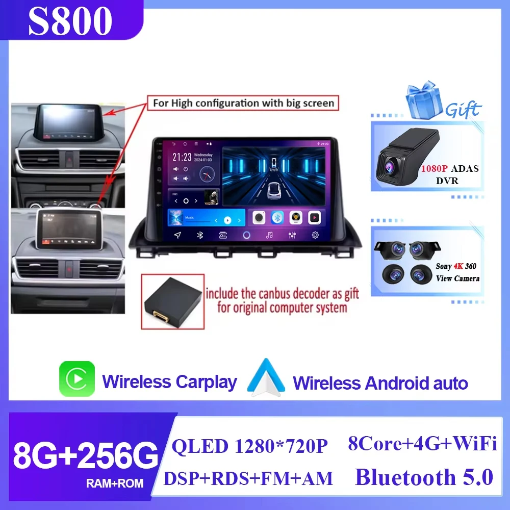 

Автомобильный радиоприемник Android 15 для Mazda 3 Axela 2014 2015 2016 2017 2018 2019 Автоматический плеер Навигация GPS Мультимедиа Carplay без 2din DVD