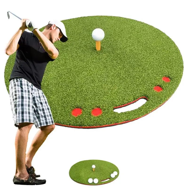 

Golf Hitting Mat Portable Round Golf Training Mat for Indoor Outdoor Practice Multi-Function Swing and Chip Practice Pad