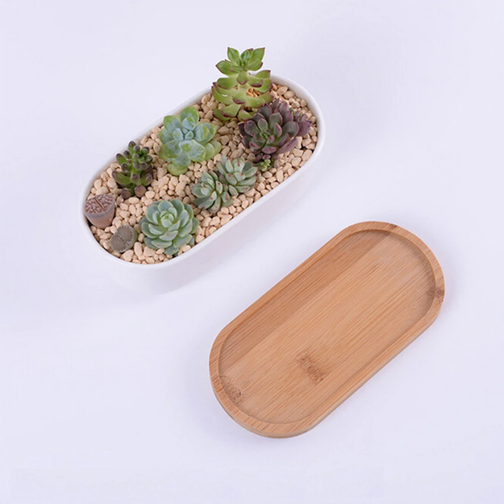 Овальная бамбуковая деревянная подставка для блюдце поднос растений держатель