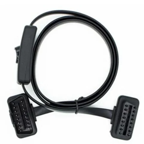 Новый OBD2 16-контактный удлинительный кабель с переключателем, ультратонкий локтевой кабель для лапши для автомобильного диагностического разъема ELM327, шнур OBD