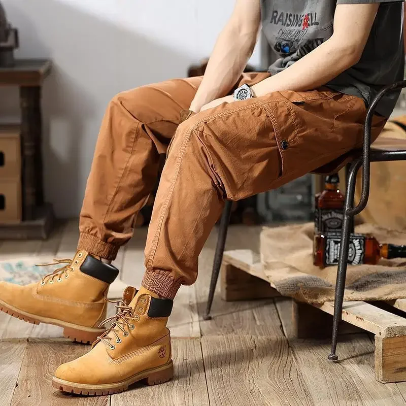 Тяжелые винтажные рабочие брюки в американском стиле мужские летние свободные