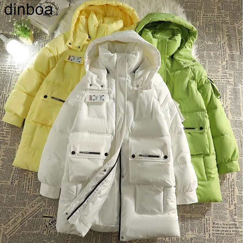 

Женская зимняя куртка, толстое пуховое пальто с хлопковой подкладкой, женская модная повседневная свободная длинная парка большого размер...