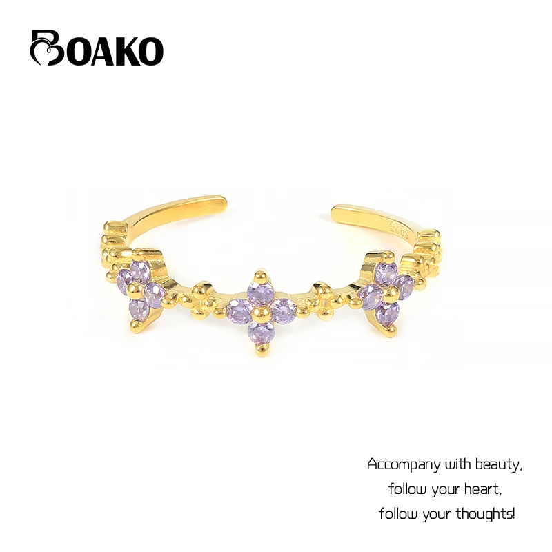 

BOAKO Anel Prata 925 Silver Diamond Ring Purple Zircon Rings For Women 2021 Trend Anillos Mujer Fine Jewelry Paired Rings Gift