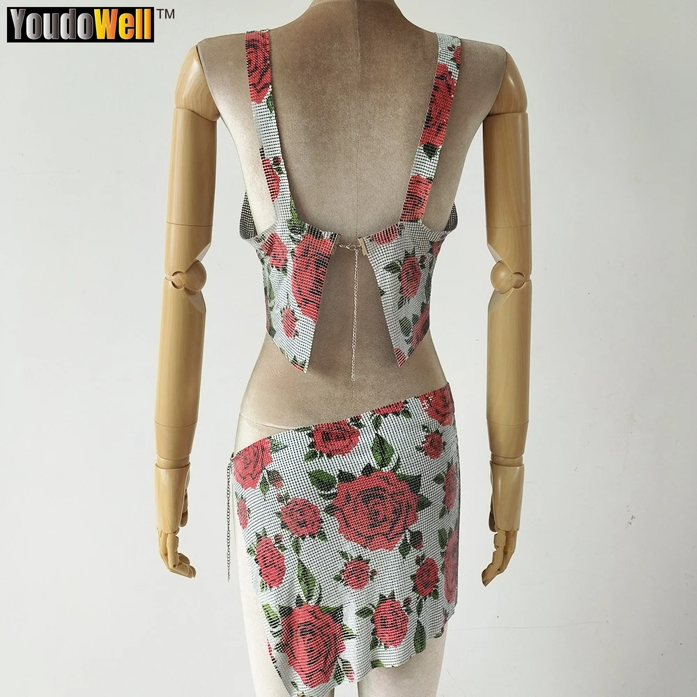 Пикантный костюм Y2k юбка с розовым узором женское платье для ночного клуба