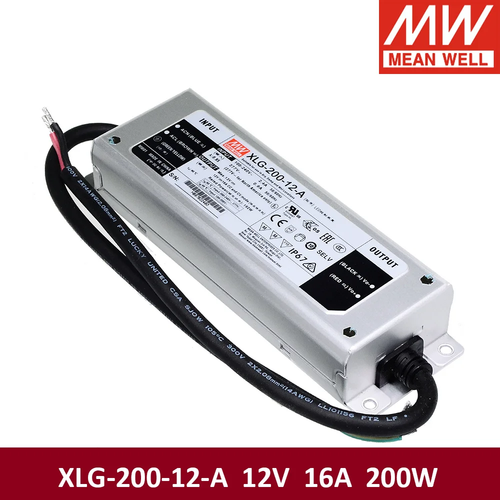 

Mean Well Xlg-200-12-A Waterproof IP67 12V 16A 200W Switching Power Supply Meanwell Constant Power Outdoor Led Driver With PFC