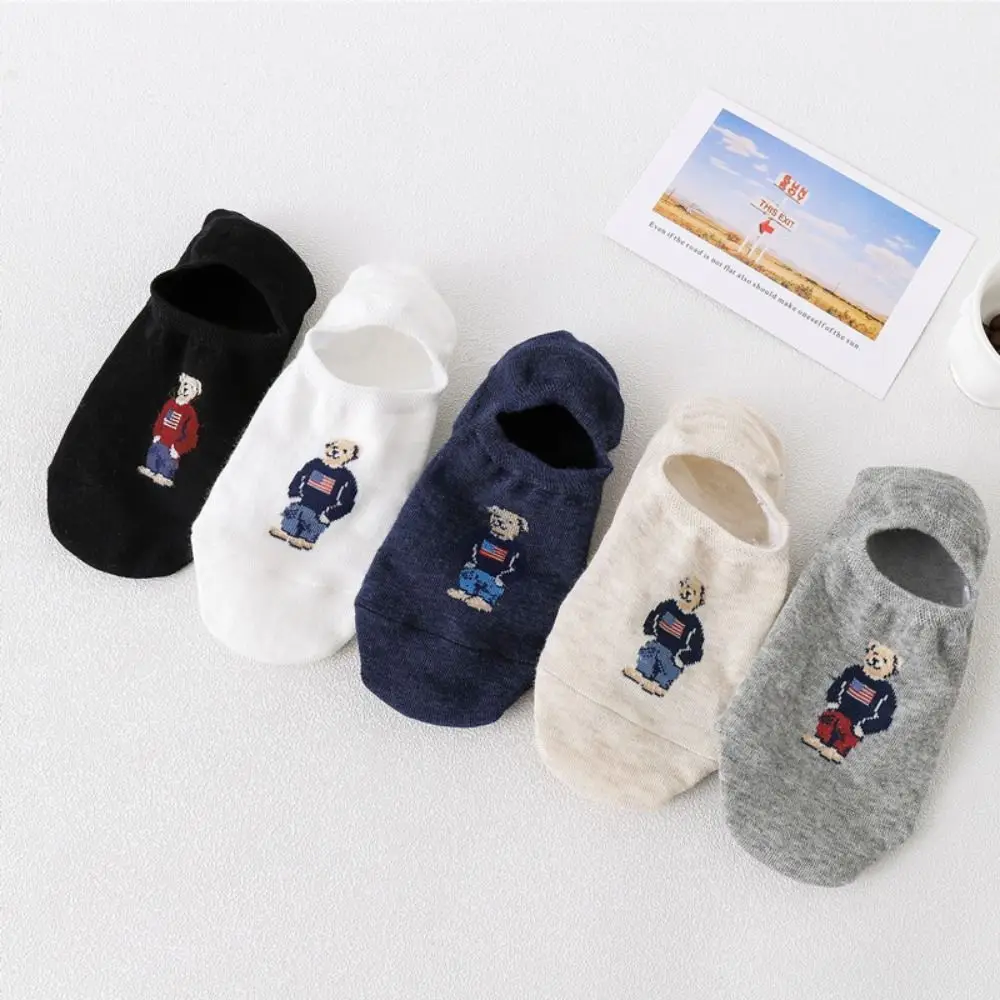 

Comfortable Summer Bear Pattern Boat Socks Cotton Non-slip Unisex Sports Casual Hosiery Comfortable Breathable Shallow Stocking