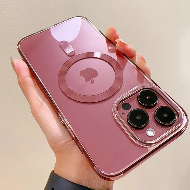 Роскошный Магнитный акриловый прозрачный чехол для телефона iPhone 15 14 13 12 Pro Max Plus