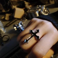 1pc vintage black big cross open ring for women party jewelry men trendy gothic metal color finger ring new year gifts wholesale