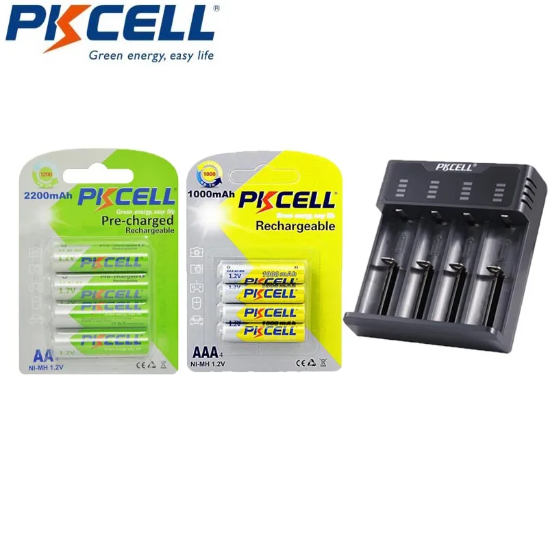 

NIMH 1,2 в PKCELL 1/2 карты AA 2200 мАч и 1/2 карты AAA 1000 мАч перезаряжаемый аккумулятор с 1-4 слотами NIMH/li-ion зарядным устройством