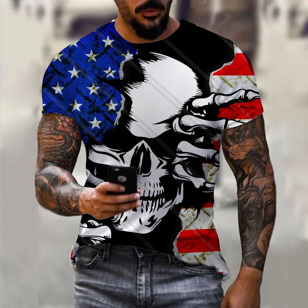 

Футболка мужская с 3d-флагом, модная футболка в стиле оверсайз, США, детский топ в стиле хип-хоп, футболка с принтом в виде американского флага и черепа, одежда для мальчиков