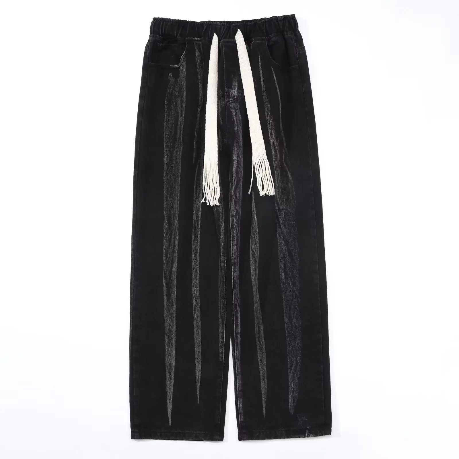 

71299 Men Vintage Y2k Tie-Dye Jeans Straight Fit Casual Loose Trousers Drawstring Elastic Waist New Fashion Men's Denim Pants