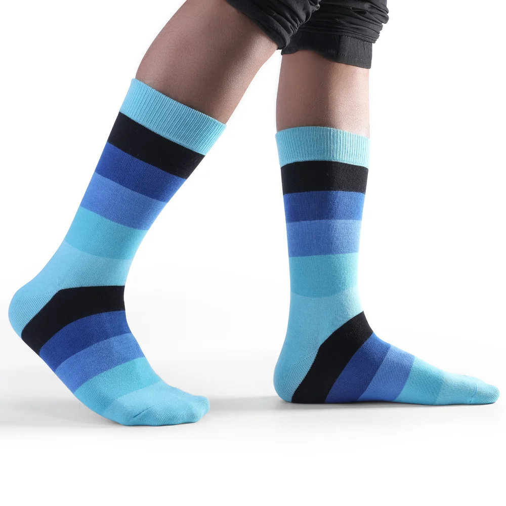 5 Pairs High Quality Fashion Colorful Casual Funny Men Socks Large Size Stripe Grid Pure Ranibow Gay Men Cotton Socks