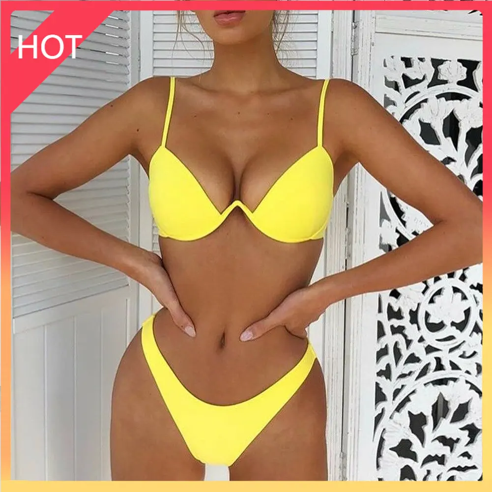 

Прямая поставка, сексуальный бразильский комплект бикини с пуш-ап без подкладки, Женский бандажный комплект бикини 4 цветов, купальник, купа...