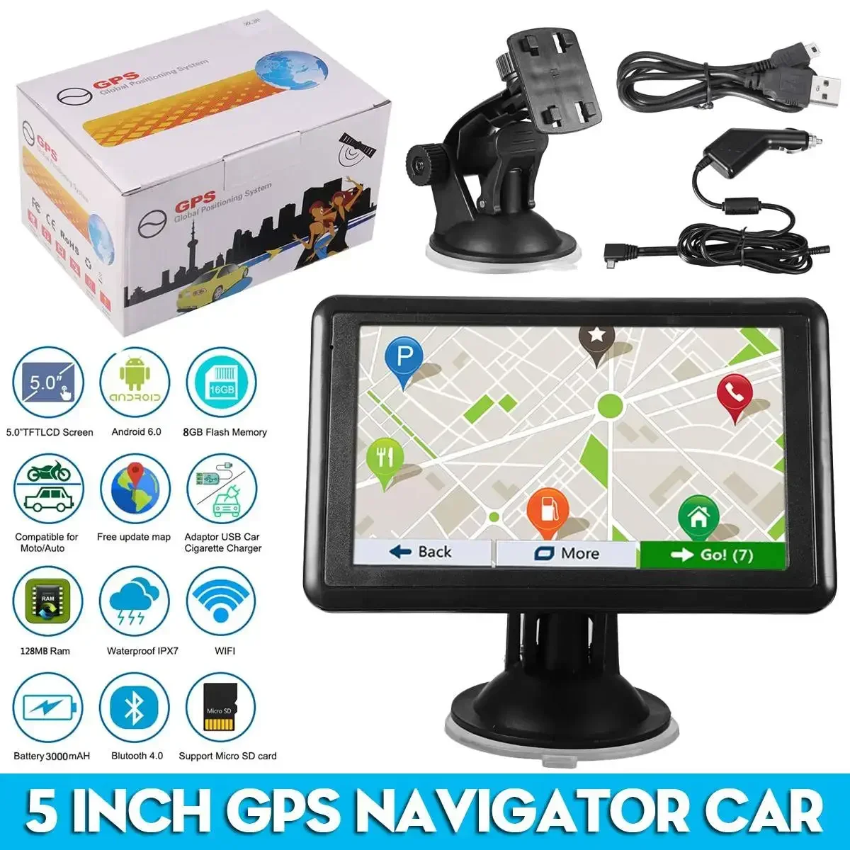 7-дюймовый HD-навигатор для грузовика автомобиля GPS-навигация 128M RAM 8gb сенсорный