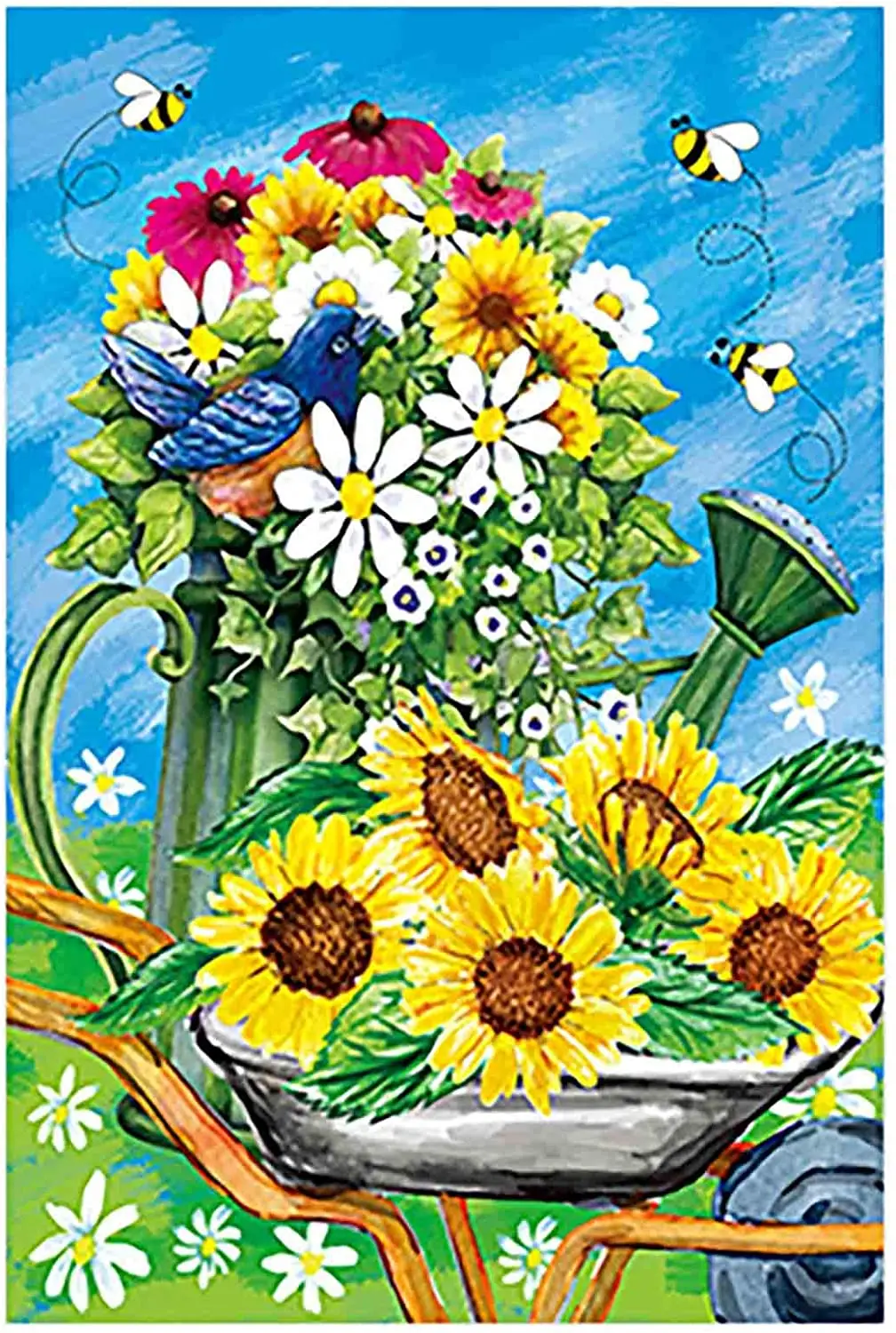 

Spring Summer Bees Flowers Double Sided Sunflower Daisy Garden Yard Flag Banner for Outside House Yard Home Decorative