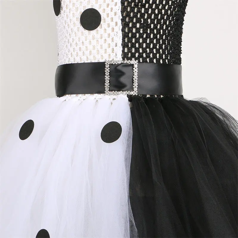 Новинка 2022 платье-пачка Cossky Cruella для девочек черно-белый костюм ведьмы косплея