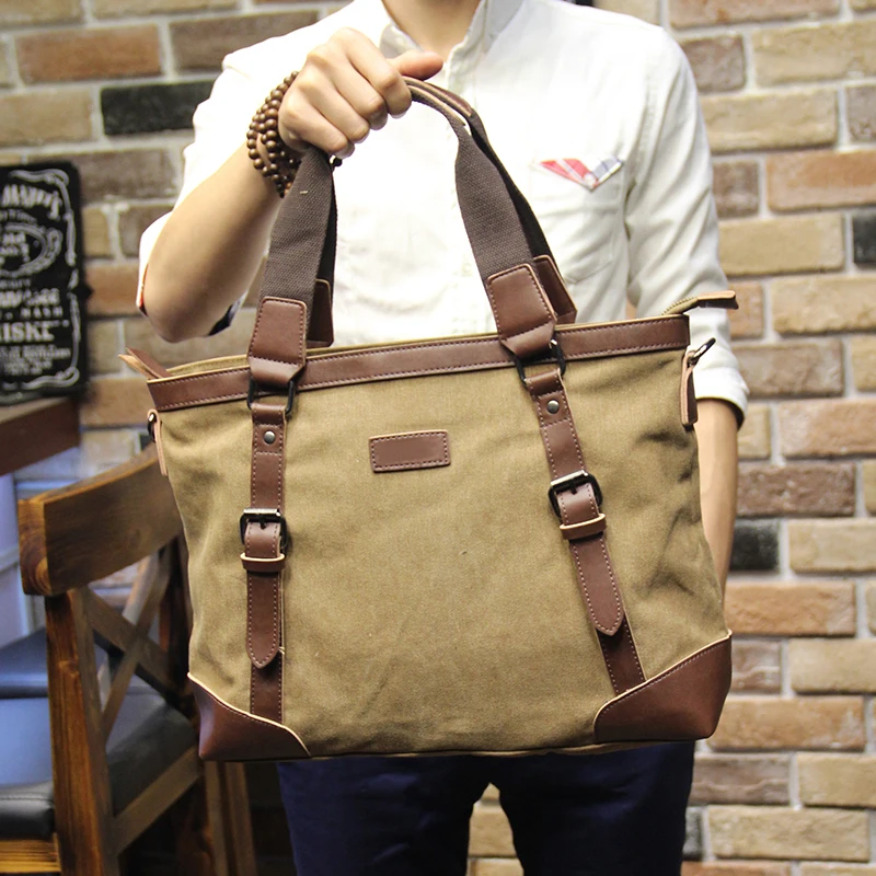 

New design Khaki Casual Vintage Multifunction Soft Men's Canvas Travel Handbag Crossbody Shoulder Messenger Bag For Men