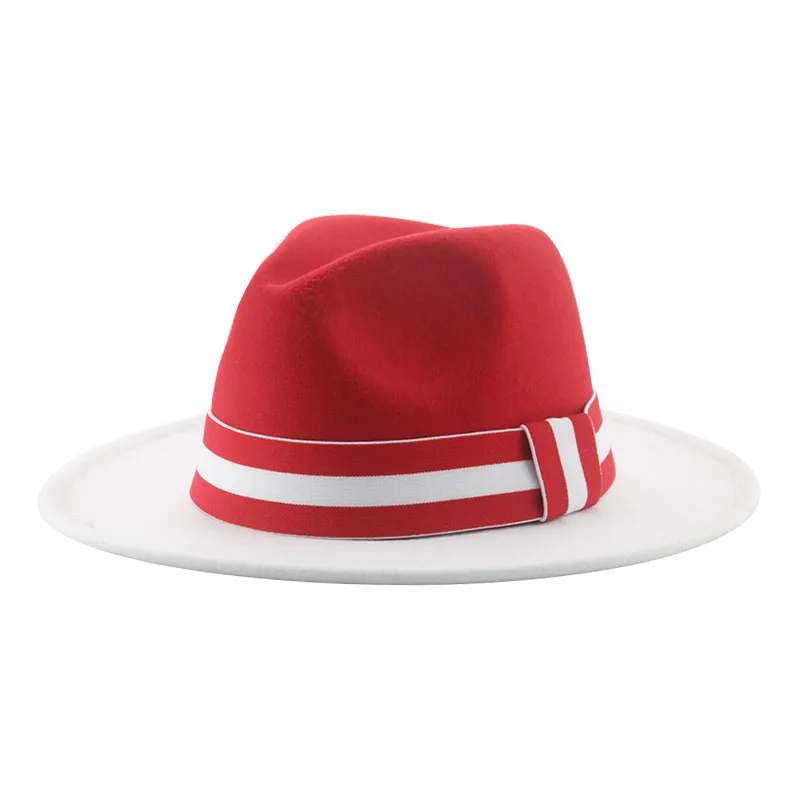 

Hats for Women Fedoras Patchwork Men Women Band Luxury 2022 New Fashion Casual Felted Hat Men Red Black Hat Sombreros De Mujer