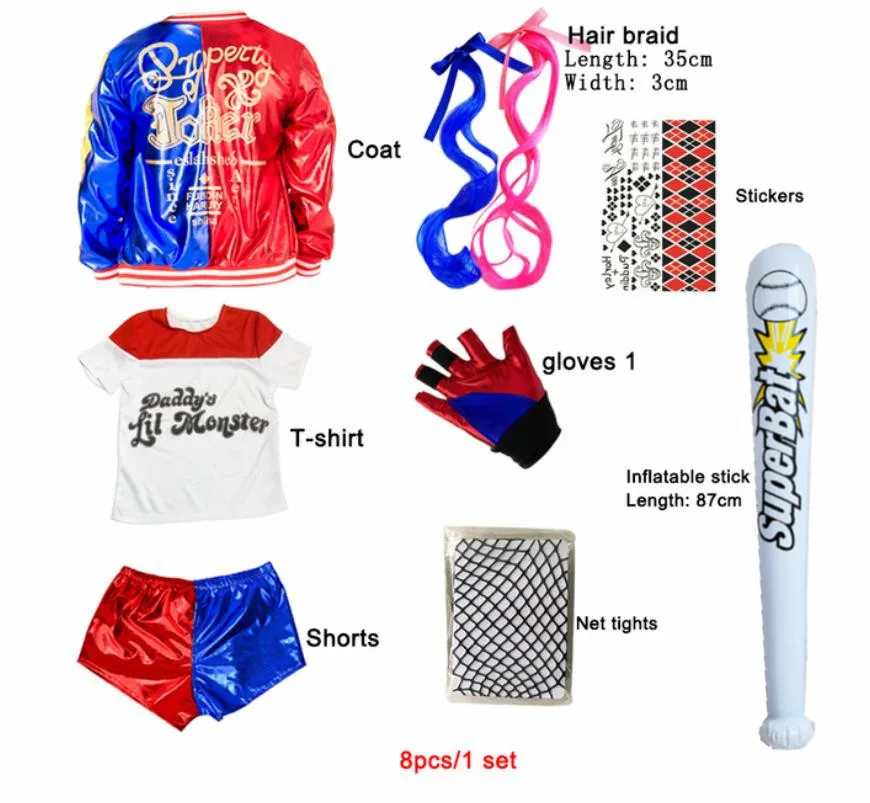 

Костюмы Harley, косплей, самоубийца, Harleen Quinzel Kids Girls Quinn, отряд футболок жакет Джокера, костюм на Хэллоуин