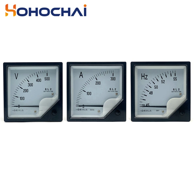 

6L2 300V 500V 380V 55Hz Voltmeter Ammeter Frequency Hertz Pointer Meter Diesel Generator Set Instrumentation 150A 300A 500A