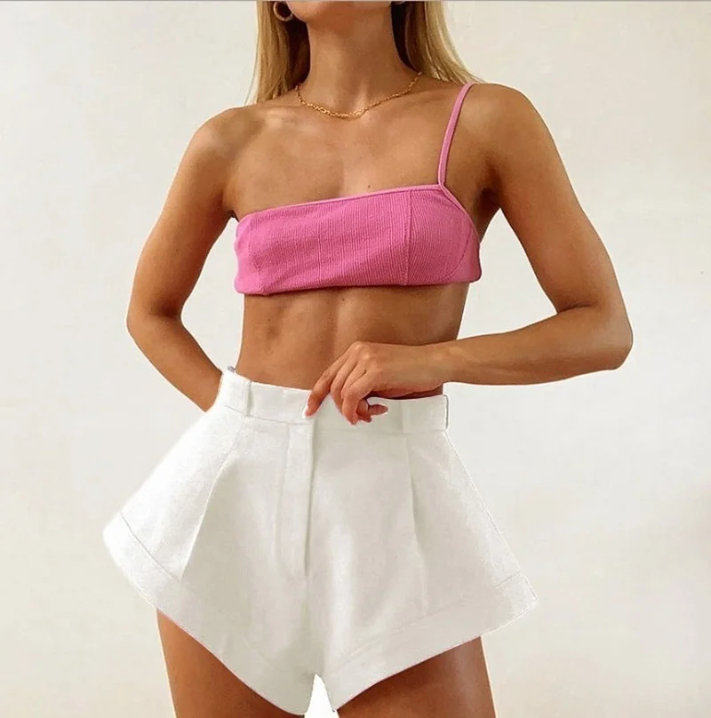 Summer High Waist Red Loose Shorts Solid Color Elegant Female New Hot Shorts 2021 Women Office Lady Wide Leg Casual Streetwear