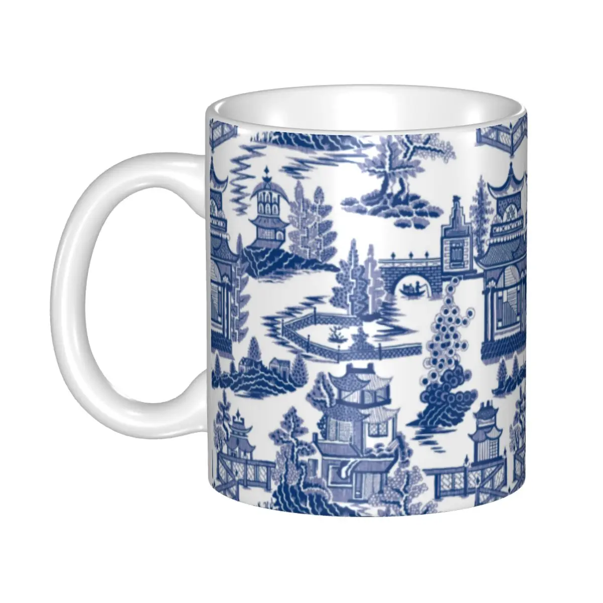 

Blue Willow Ancient Ming Porcelain Coffee Mug DIY Customized Chinoiserie Pattern Ceramic Mug Creative Gift