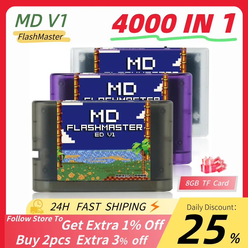 Фото Mega Drive V1 4000 в 1 с TF-картой 8 ГБ, игровая карта MD для игровой консоли системы SEGA Genesis Mega Drive Master №1