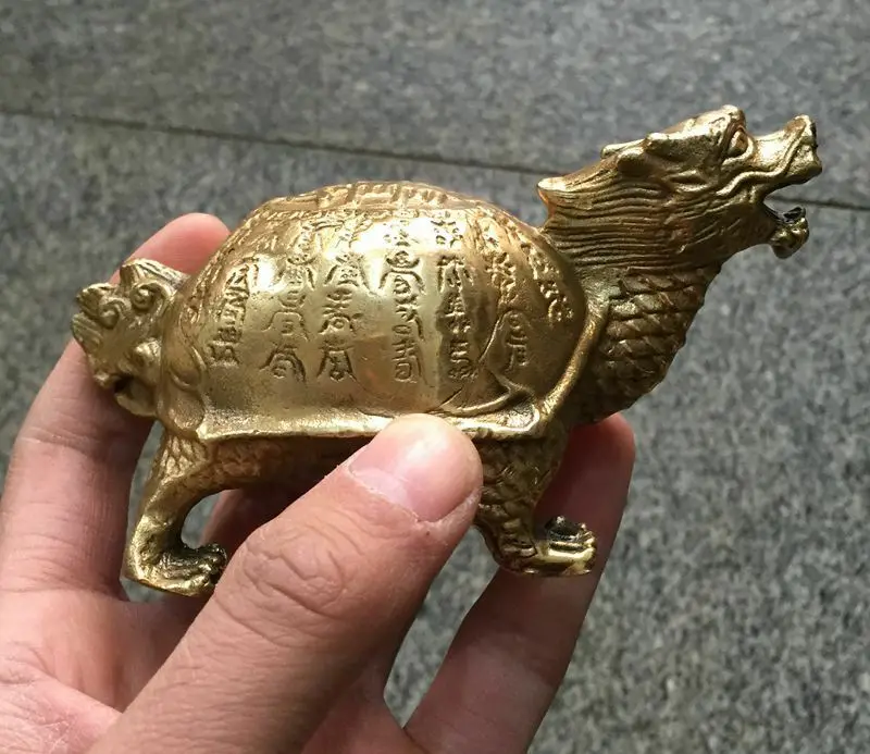 Chinese Folk Feng Shui Brass Carving Rich Auspicious Blessed Turtle