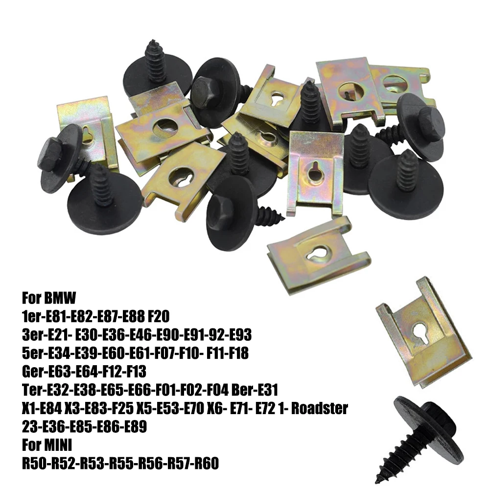 

40 Pcs Chassis Engine Guard Metal Nut Screw Washers U-Nut Clip Engine Shield Bumper Guard Cross Screws For BMW E46 E92 E90 F10