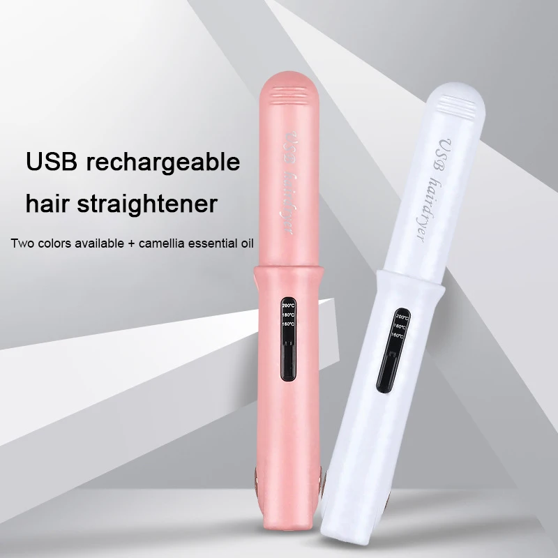 

New Wireless Hair Curler 2 In 1 USB Rechargeable Portable Mini Hair Straightener Curling Iron Girl Styling Tools for Travel