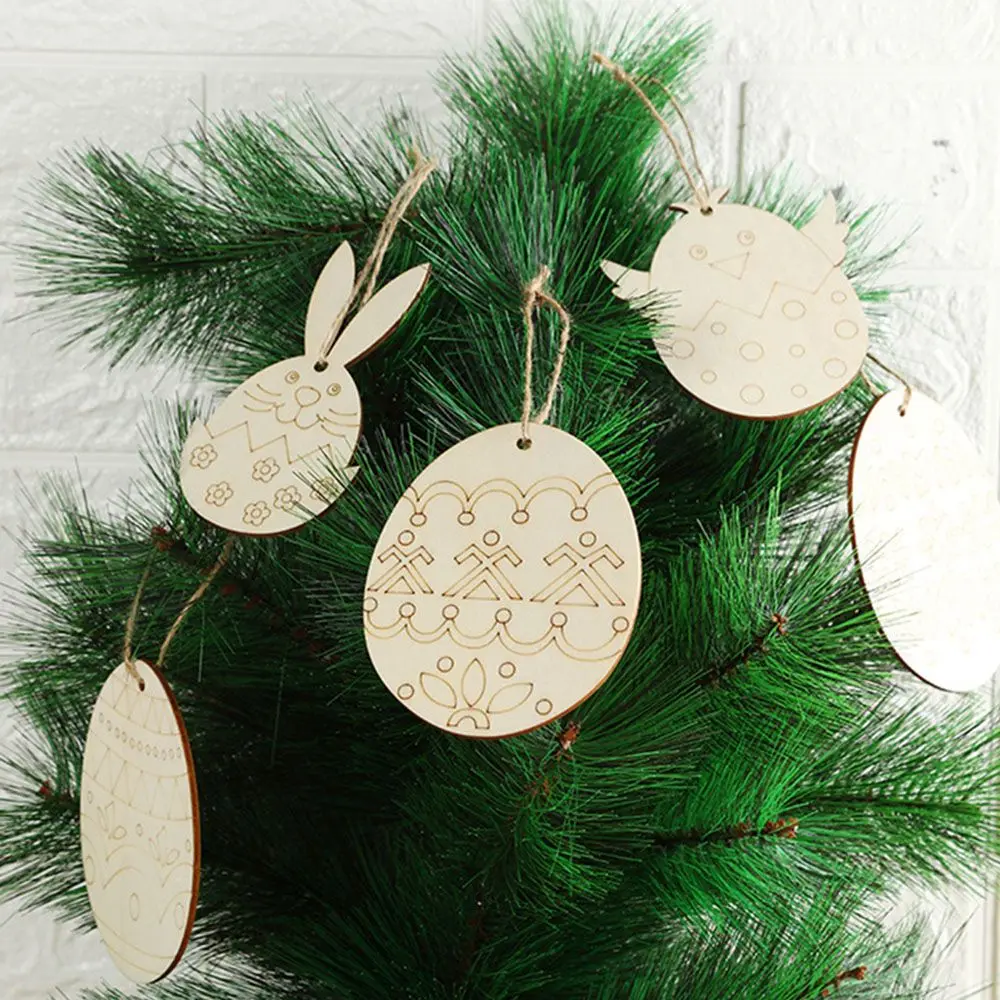 

Счастливая Пасха DIY Деревянные Подвески в виде кроличьего яйца необработанные поделки подвесное украшение с веревкой для дома пасхальное у...