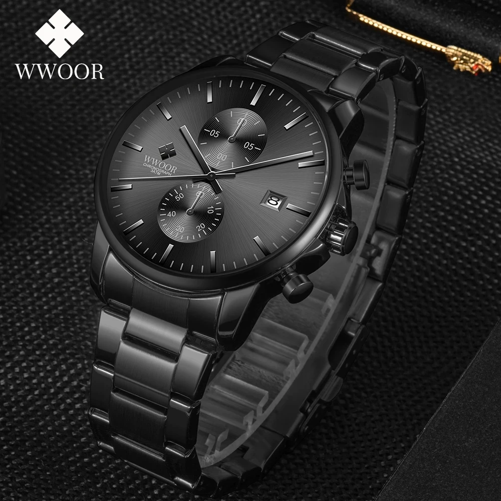 

Men's Sport Watches WWOOR New Luxury Brand Fashion Causal Wristwatches Black Waterproof Date Quartz Clock Male Relogio Masculino